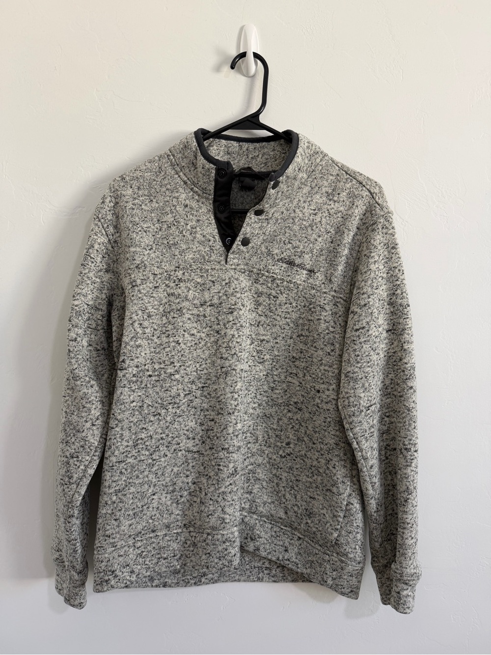 Eddie Bauer Pullover Sweater Fleece Gray Snap Neck Sweatshirt Mens M
